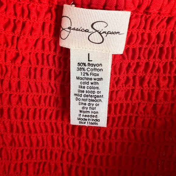 Red Strapless mini dress with linen feel. Cotton Blend - Picture 3 of 3